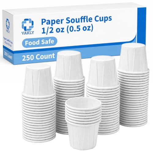 Vasos desechables de papel para medicina Souffle de 1/2 oz [Paquete de] tazas para distribución de medicamentos, píldoras, degustación, condimentos, comida y postres (250)