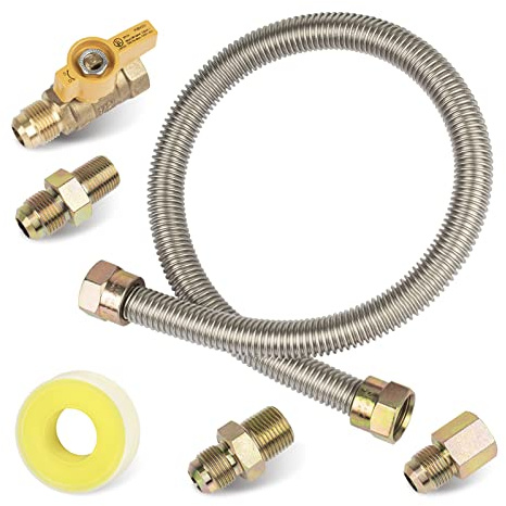 F271239 Gas Appliance Hook Up Kit, 22 Propane Heater Hook Up Kit with 1/2'' On/Off Valve & 3 Different Couplings for Garage Heaters, Gas Stoves, Wall Mounted Heaters, Gas Fireplace & Gas Dryer