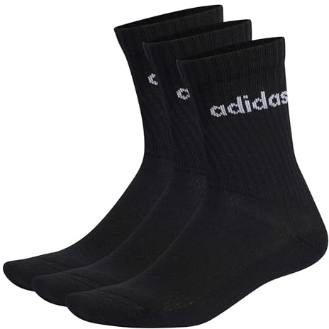 adidas Mixte enfant Linear Crew Cushioned Socks 3 Pairs, Black / White, 7-8 Years