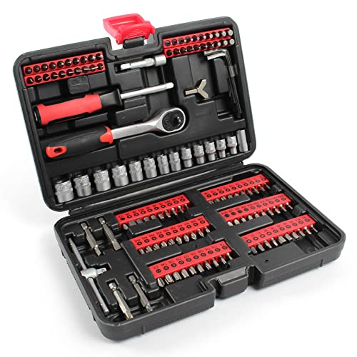 XPOtool Set di bussole e bit da 130 pezzi con cricchetto reversibile da 6,3 mm (1/4) e 104 bit