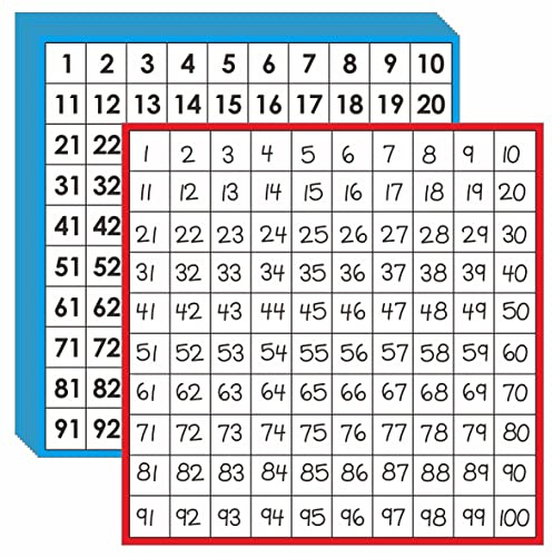 Math Hundred Boards, Laminé Double Face Number 1-100 Chart Facile à écrire Tableau de Comptage des Nombres Consécutifs pour Enfants Salle de Classe, Homeschool, Fournitures Scolaires (10 Feuilles)