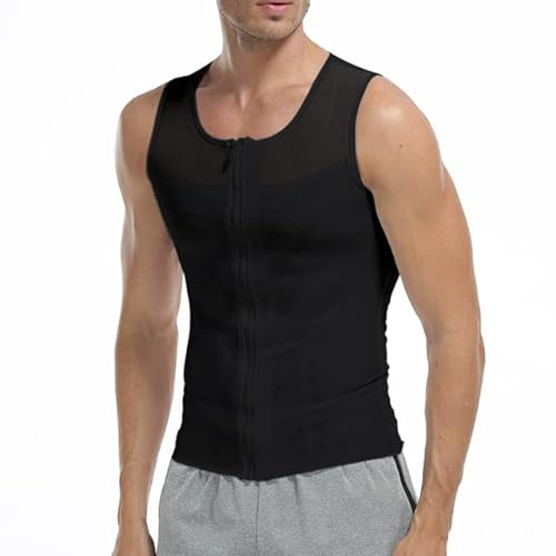 SUIUOI Herren Bauch Weg Shirt Shapewear Unterhemd,Figurformend Shaper Bauchweg Abnehmen Shapewear Flatten Whole Abdomen, Gynäkomastie-Kompressions-Hemdweste (Schwarz, L)