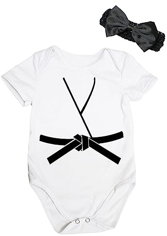 Petitebelle Judo Karate Taekwondo Jersey Baby Bodysuit Nb-18m (White/Black, 3-6 Months)