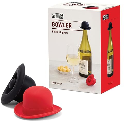 Monkey Business Lot de 2 bouchons de vin en silicone | Scelle la bouteille et garde le vin frais, accessoires de vin, gadgets de cuisine, bouchon de bouteille chapeau melon