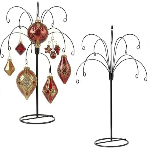 HOHIYA Ornament Display Stand Tree 2 Pack 13.5 Metal Hanging Holder for Christmas Balls Easter Eggs & Decorations Heavy Duty Wire Ornament Hanger Tabletop Display Stand Black Max Load 1.5 lbs