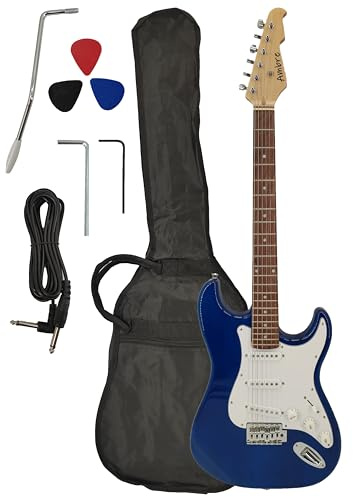 Ambre Guitare Electrique Droitier ou Gaucher pour Adulte (Bleu, Droit)
