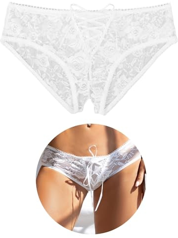 ohyeahlady Womens Sexy Lace Underwear French Knickers Plus Size Thongs | UK 8-22, Soft Stretchy, Low Rise Underpants, Criss Cross Lace Up Tanga Briefs, Hollow Out Panties,Romantic Boudoir Lingerie