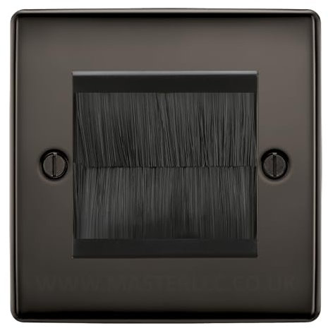 BG Black Nickel Single 2 Gang Brush Cable Entry Wall Plate Black Insert Square