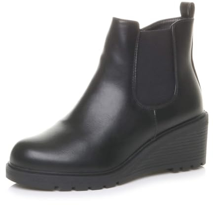 AJVANI Womens ladies mid wedge heel smart casual stretchy chelsea ankle boots size 7 40