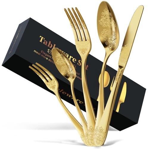 DRAGON RIOT Gold Besteck Set 30-Teilig, Edelstahl Besteckset für 6 Personen, Essbesteck Set mit Messer, Gabel, Löffel, Cutlery Set für Haushalt, Restaurant, Party