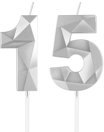 mciskin Silver 15th Birthday Candles, 15th Birthday Decorations for Girl Boy,3D Number 15 Candles for Cake, Pearl Silver Candle Cake Topper Decorations for Birthday Party Weddings Anniversary Supplies