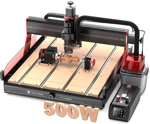 Twotrees TTC6050 500W Multifunction CNC Router Metal Wood Acrylic MDF Milling Machine with 4-Axis Rotation, M1 Vacuum Cleaner Set to Reduce Dust Particles During Operation