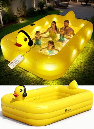 FizZeal Inflatable Pool with Lights,Solar Duck Inflatable Swimming Pool for Kid,Blow Up Pool for Adults,Large Inflatable Kiddie Pool,Durable Thickened Family Inflatable Kid Pool for Backyard 100*63*22