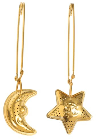 BESPORTBLE 2 pièces Filtre à Thé Inox Forme Lune et Étoile Passoire à Mailles Fines avec Pince et Poignée Infuseur Réutilisable pour Thé