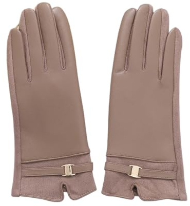 XUWEWI Läderhandskar för damer glansig PU mocka elegant vindtät vinter damhandskar full finger handvärmare dam läder, Khaki, en storlek