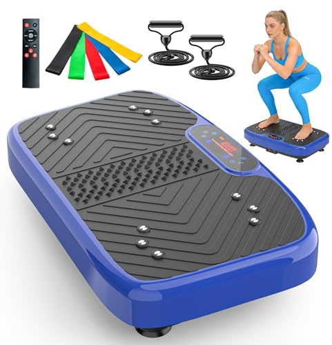 Vibration Plate Exercise Machine Weight Loss, Full Body Workout Vibration Plate Lymphatic Drainage,199 Adjustable Speeds Power Shaping Vibrating Plate Built-in Bluetooth Speaker (Blue)