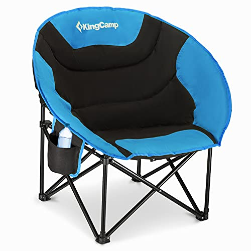KingCamp Moon Chair for Adults Folding Camping Chair XXL Padded Heavy Duty Portable for Heavy People with Cup Holder for Garden Fishing Beach Outdoor Indoor supports 205KG