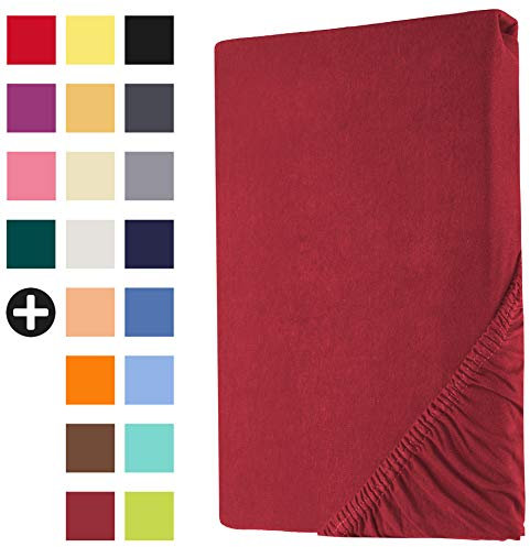 Heim24h Spannbettlaken 180x200cm bis 30 cm, Bordeaux, 100% Baumwolle Bettlaken, Öko Tex Zertifiziert Jersey Spannbetttuch