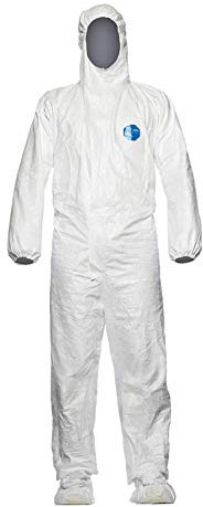 DuPont Tyvek 500 Labo Revêtement de protection chimique avec capuche et chaussons avec semelle antidérapante catégorie III, type 5 et 6 Blanc Taille M