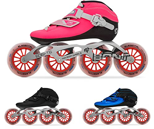 Bont Inline Speed Skating Racing - Luna Skate Boot + 2PF 6061 Frame + Elemental Wheels + ABEC7 Bearings - Youth - Boys - Girls - Men - Women (Black, 37/5)