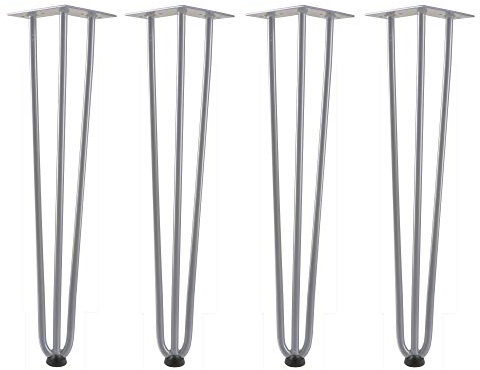 Zelsius Pieds de Table en Acier, Pieds en épingle à Cheveux, Cadre de Table | Jeu de 4 chemins de Table | Jambes à Cheveux pour Table à Faire soi-même (60 cm, Gris)