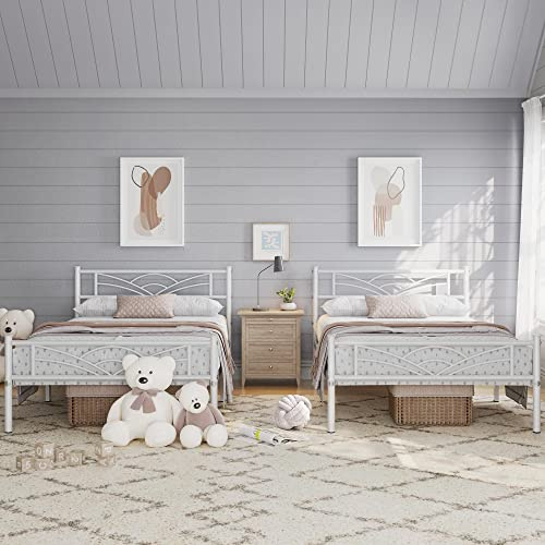 Yaheetech Set di 2 Struttura Letto Singolo in Ferro 90 x 190 cm, Bianco