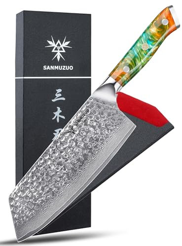 SANMUZUO Coltello Nakiri 20 cm - Coltello da cucina per verdure - Coltello Usuba giapponese - Acciaio damasco martellato e manico in resina - Serie YAO