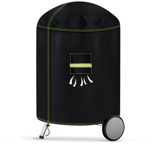 VDISRR Kugelgrill Abdeckung, Schwerlast 600D Oxford Gewebe Grillabdeckung Wetterfest mit Lüftungsfenster, Abdeckhaube für Kettle Holzkohlegrill, Schutzhülle für Rundgrill, Ø63x88cm