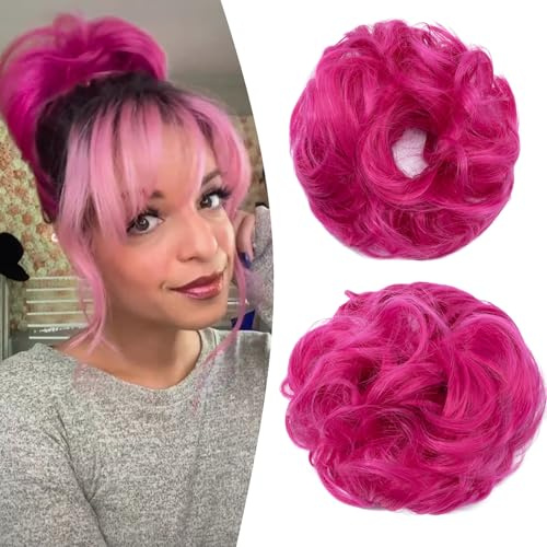 Gairyan Chignon Finto per Capelli Chignon Facile per Capelli Elastico Sintetico Ricci Ondulati Coda di Cavallo Updo Posticci per Capelli Voluminoso Mossi Ciambella Hair Bun Ponytail, Rosa