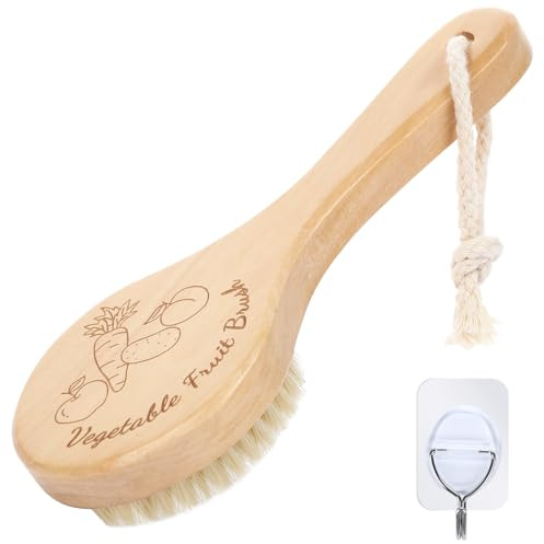 SEPGLITTER Vegetable Brush, Cleaning Brush with Long Handle for Potato Carrot Cucumber and Fruits Veggie Wash Brushes Wooden Dish Brush for Pans Pots Fruits Vegetable
