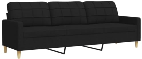 vidaXL 3 Sitzer Sofa, Polstersofa Couch mit Metallgestell, Relaxsofa für Wohnzimmer, Loungesofa Schlafsofa Gästesofa, Modern, Schwarz Stoff