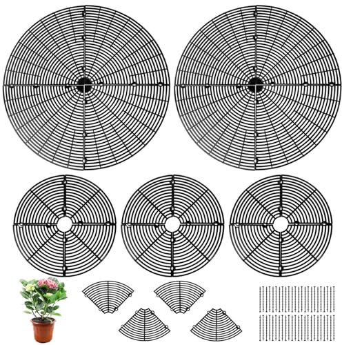 JMIATRY Lot de 5 grilles de protection pour pots de fleurs, 30 cm + 52 cm, protection contre les animaux et les enfants, noires