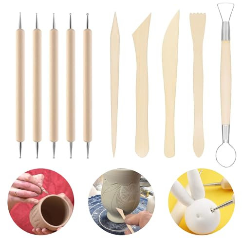 10 Stück Modellierwerkzeug Ton Set,Töpferwerkzeug, Polymer Clay Sculpting Tools,Wooden Carving Profis und Anfänger Clay Modelling Tools für DIY Kunsthandwerk Modellierung Shaping Carving