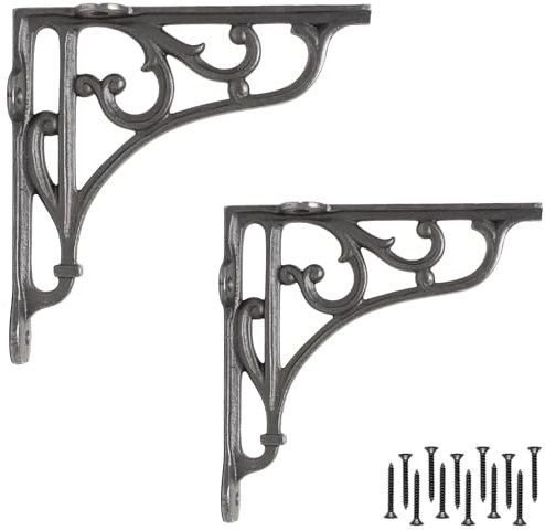 EDUWURXS Industrial Cast Iron Ornate Shelving Brackets Pack of 2 5X5 Heavy Duty Wall Brackets for Shelves, Kitchen Shelves, Living Room, Additional
