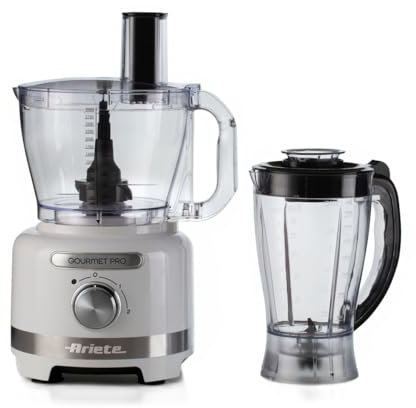 Ariete 1782 Gourmet Pro Moderna, Robot da cucina, Tritatutto 3L, Frullatore 2L, 2 velocità + Pulse, Set di lame + Disco in acciaio inox, Accessorio spremiagrumi, Bianco
