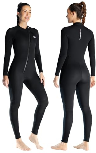 Traje de neopreno de 1,5 mm para mujer, traje de neopreno completo de cuerpo completo, trajes de buceo Sretch manga larga mantener el calor cremallera frontal adultos para buceo, esnórquel, surf