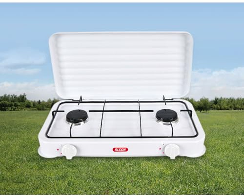 ALGON | Hornillo de Gas 2 Fuegos con Tapa – Hornillo Gas Cocina Portátil para Camping, Emergencias y Hogar