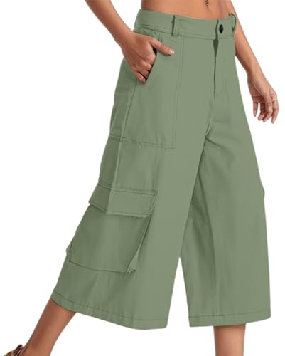 Women's Cargo Pants Lightweight Stretch Casual Hiking Travel Summer Spring Comfortable Loose Fit Trousers with Pockets (Green, M)