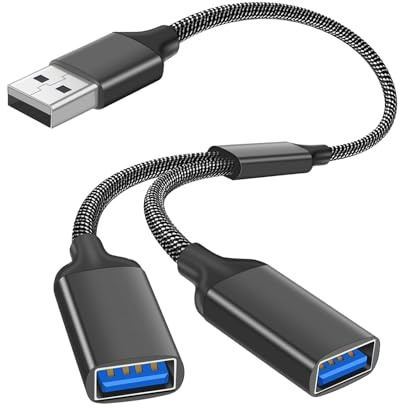 USB Splitter 2 Port,1 in 2 out Adapter,Double USB Adapter Double Adapter Male to Dual Female Splitter Data Transfer Power Charging Extension Cable Compatible with Laptop Mac for Flash Drive,Keyboard