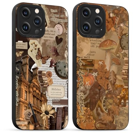 Yirlbey 2 st iPhone 11 Pro MAX mobilfodral 6,5 tum tecknat collage höst svamp fjärilar estetisk design, silikon stötsäker cape för dam med kameraskydd