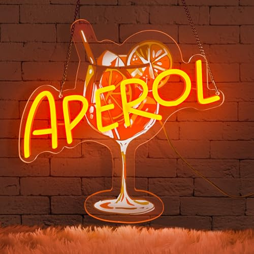Lxmoneon Aperol Insegna al neon Cocktail Insegna al neon Insegne LED in vetro arancione dimmerabili tramite USB luci da parete al neon a LED per bar club cocktail feste caverne uomini cucina regalo