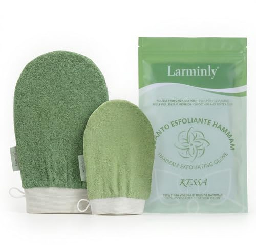 Larminly Guanto Kessa Delicato 150D Esfoliante Corpo 100% Viscosa Origine Naturale Hammam Scrub Pelle Sensibile Formato Busta Salvaspazio