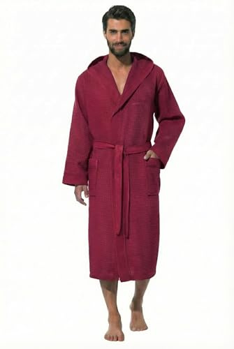 Intimitaly Accappatoio Nido D'Ape Uomo in Cotone con Cappuccio, Accappatoio Nido D'Ape Donna, Tasche e Cintura, Leggero da Viaggio, Unisex, S-XXXL (IT, Testo, XXL, Regular, Regular, Bordeaux)