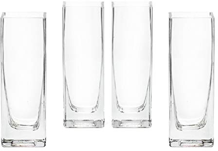 Serene Spaces Living Set of 4 Soft Square Vase – Classic, Clear Glass Vase, Use for Home Décor, Event Centerpieces and More, 2” L x 2” W x 6” H