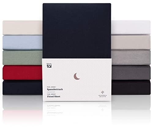 Blumtal® Premium Spannbettlaken 180x200cm Jersey Boxspringbetten - Oeko-TEX zertifiziertes Bettlaken 180x200 - Spannbettlaken 180x200cm Baumwolle - Bettlaken 180x200 Baumwolle - Leintuch 180x200 Blau
