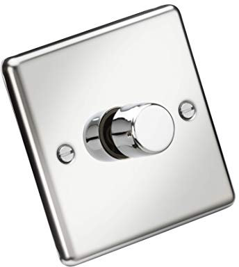 Knightsbridge CL2181PC 1G 2 Way 10-200W (5-150W LED) Trailing Edge dimmer - Rounded Edge Polished Chrome