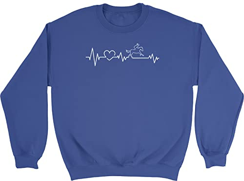 Shopagift Heartbeat with Horse Riding Girl Animal Kids Childrens Jumper Sweatshirt Gift Blue