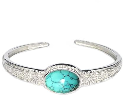 Tbkoly Pulsera de plata esterlina con cadena y turquesa, estilo retro, cierre de pinza de langosta, plata de ley, 1 unidad, para damas adultas