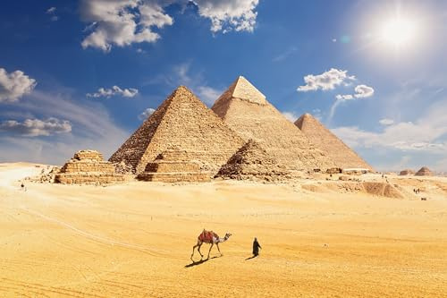 adrium Cuadro acrílico 90 x 60 cm: famosas pirámides de Egipto y un beduino con un camello, Giza, El Cairo (152809217)