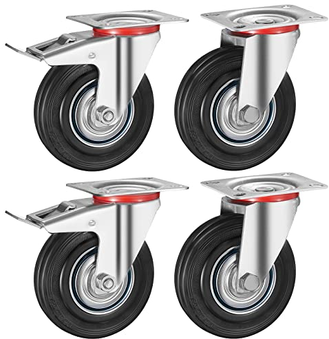 4 Stück Schwerlastrollen 200mm Lenkrollen Transportrollen mit Bremse bis 650kg Palettenrollen Rollen für Möbel 360° Drehbar Kein Geräusch(2 Bremsrollen, 2 Lenkrollen)